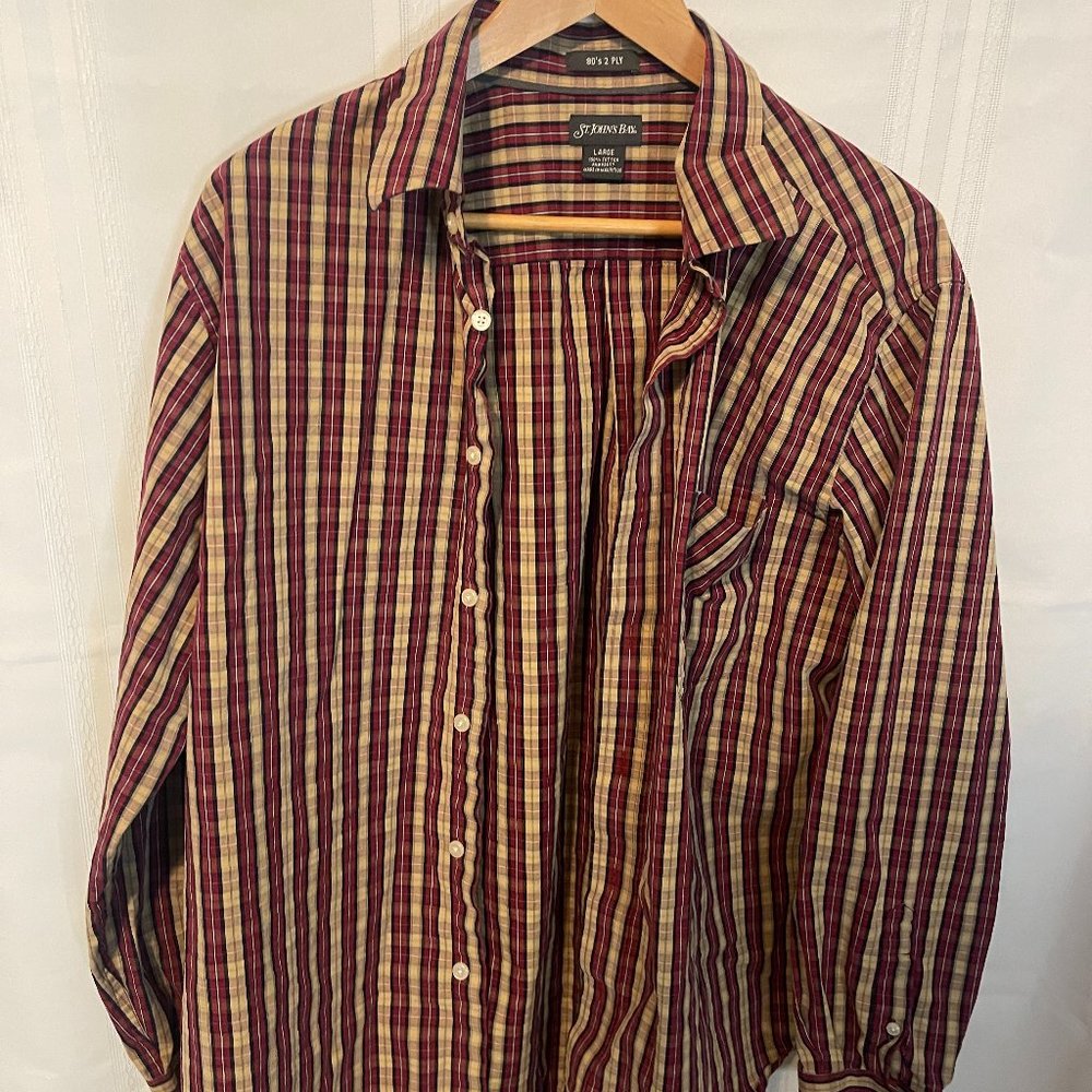 ST. JOHNS BAY Mens Plaid Button Front Shirt Long Sleeve Size L (162)